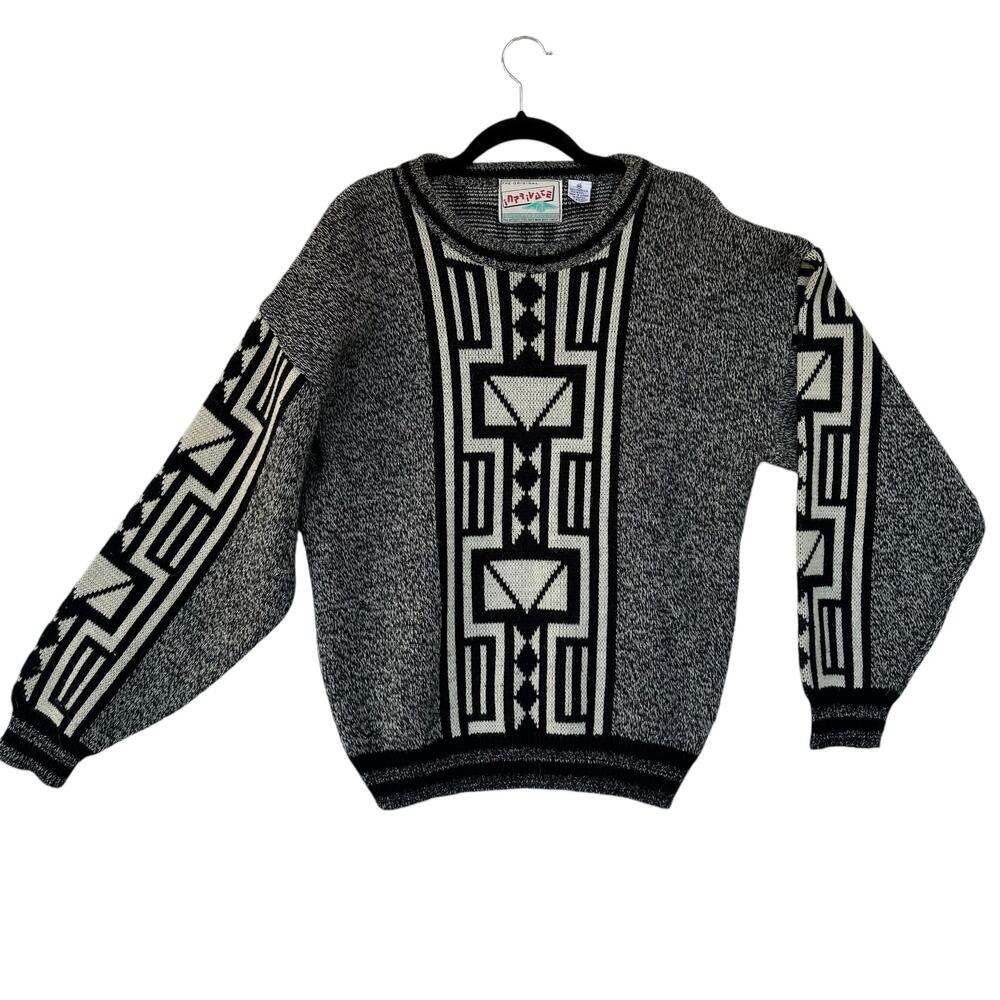 VTG Knit Wool Pullover Sweater Mens M Grandpa Tribal Cosby Grunge Chunky 80s